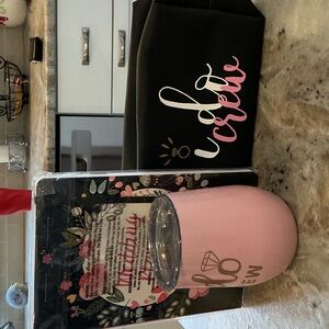 Pink Bridal Tumbler with Black Pouch